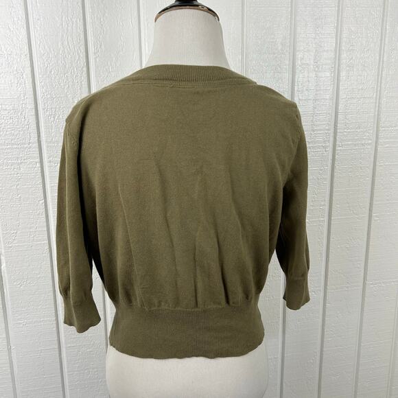 Route 66 Women Vintage 3/4 Sleeve Chunky Sweater Cardigan Cropped Green LARGE - Picture 7 of 9